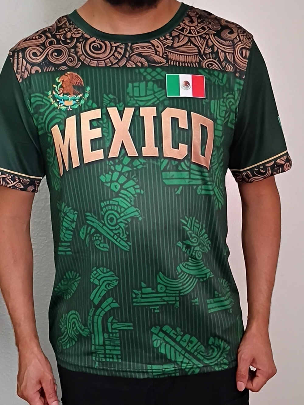Mexico Graphic Men's Shirt - Dark Green Aztec Athletic Tee